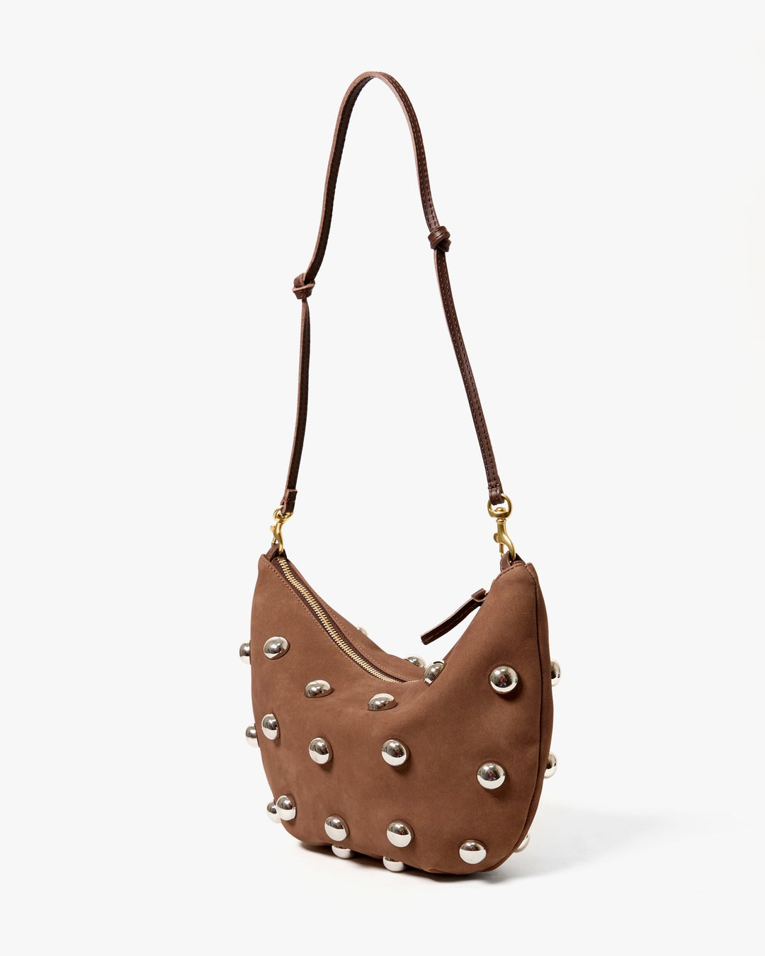 Clare V Lune Bag in Choco Bar Smooth Nubuck With Studs available at Barbara Katz