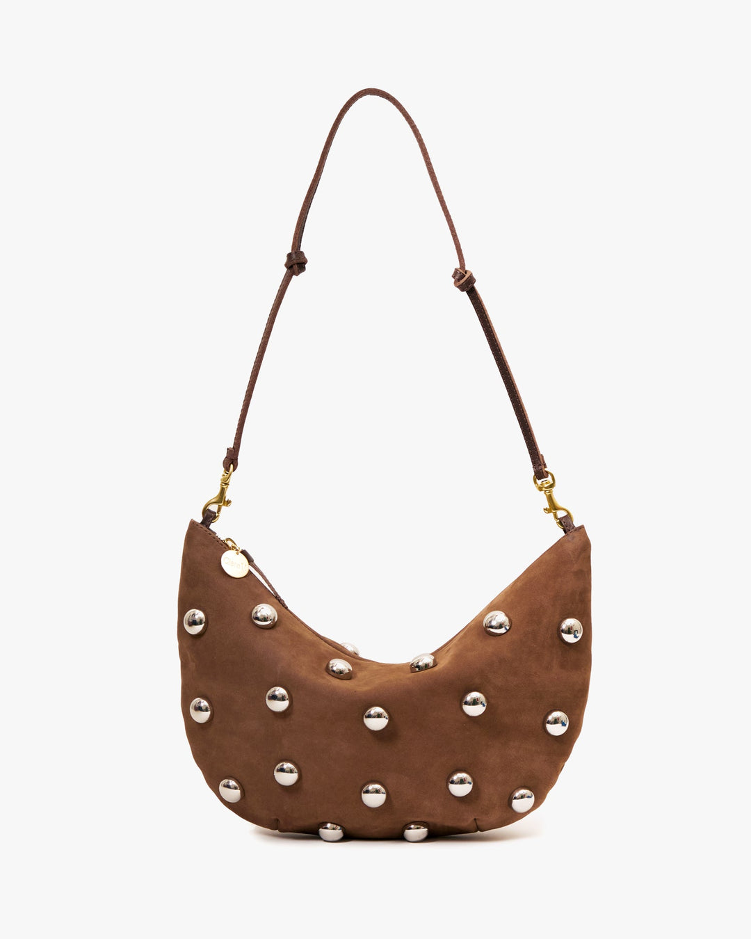 Clare V Lune Bag in Choco Bar Smooth Nubuck With Studs available at Barbara Katz