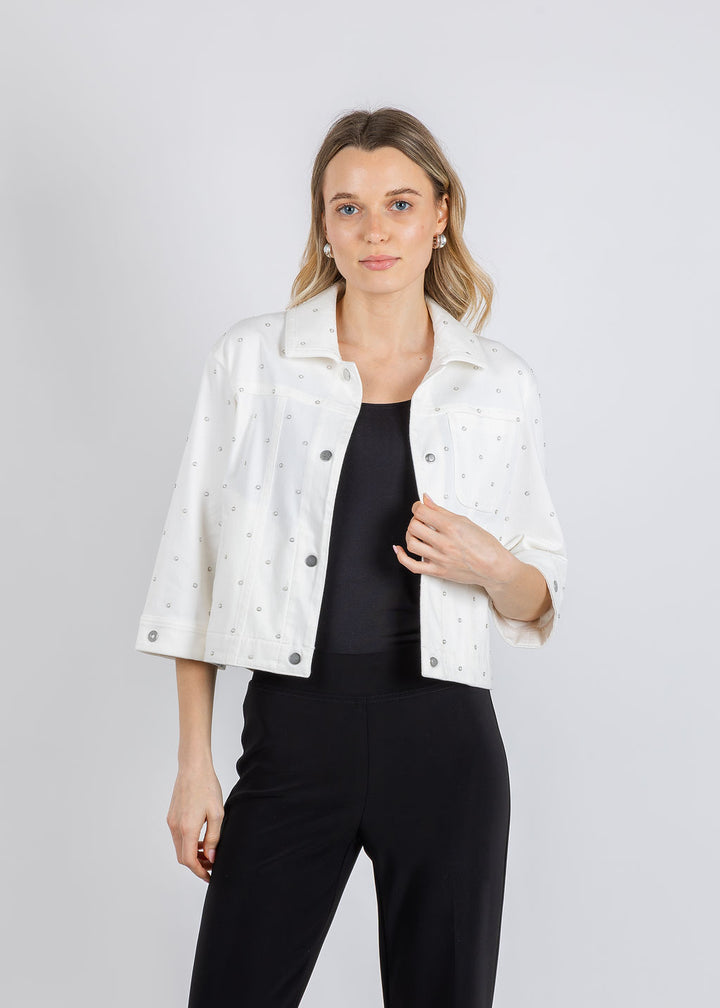 Lysse Audrey Pearled Denim Jacket in Ecru White available at Barbara Katz