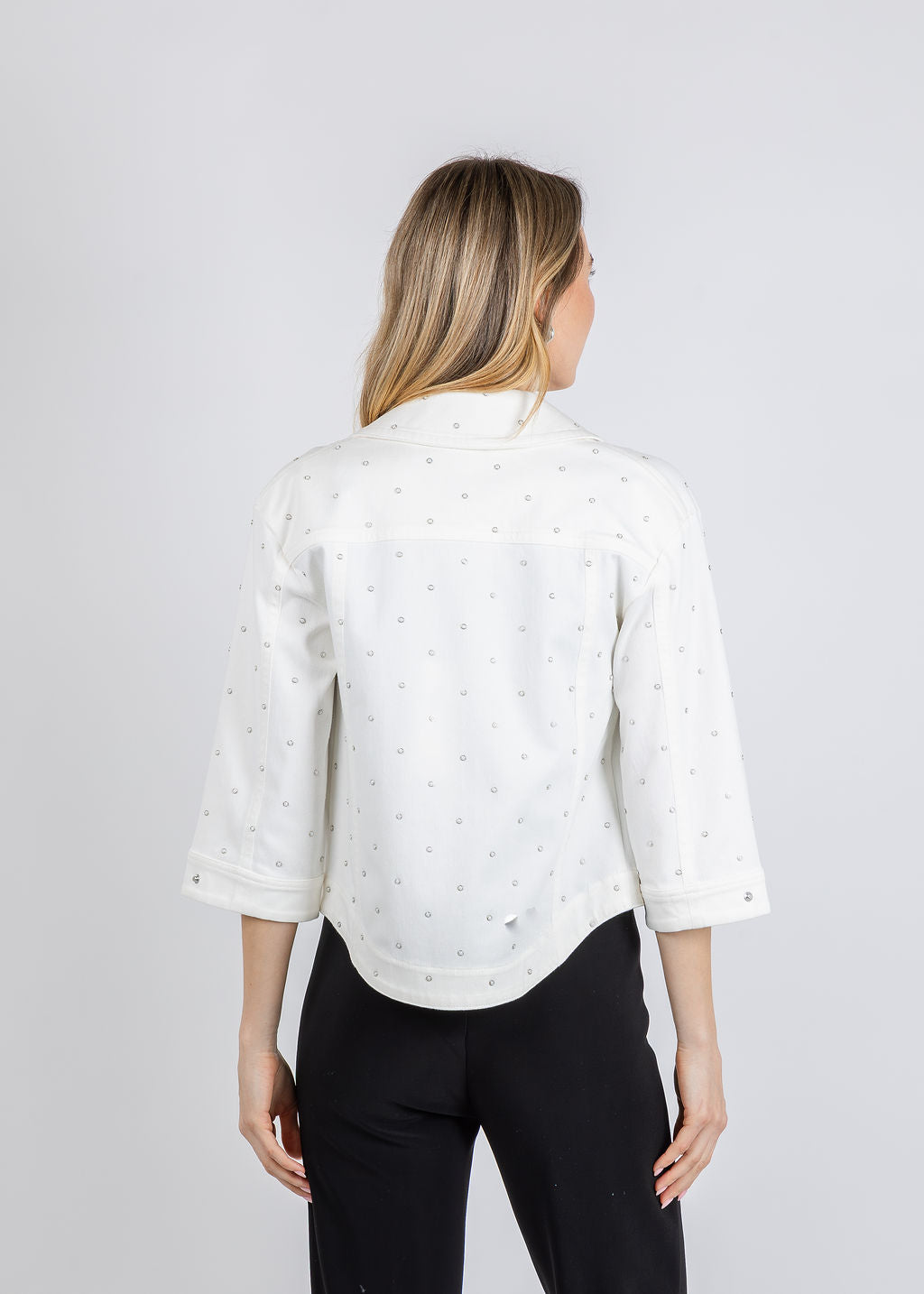 Lysse Audrey Pearled Denim Jacket in Ecru White available at Barbara Katz