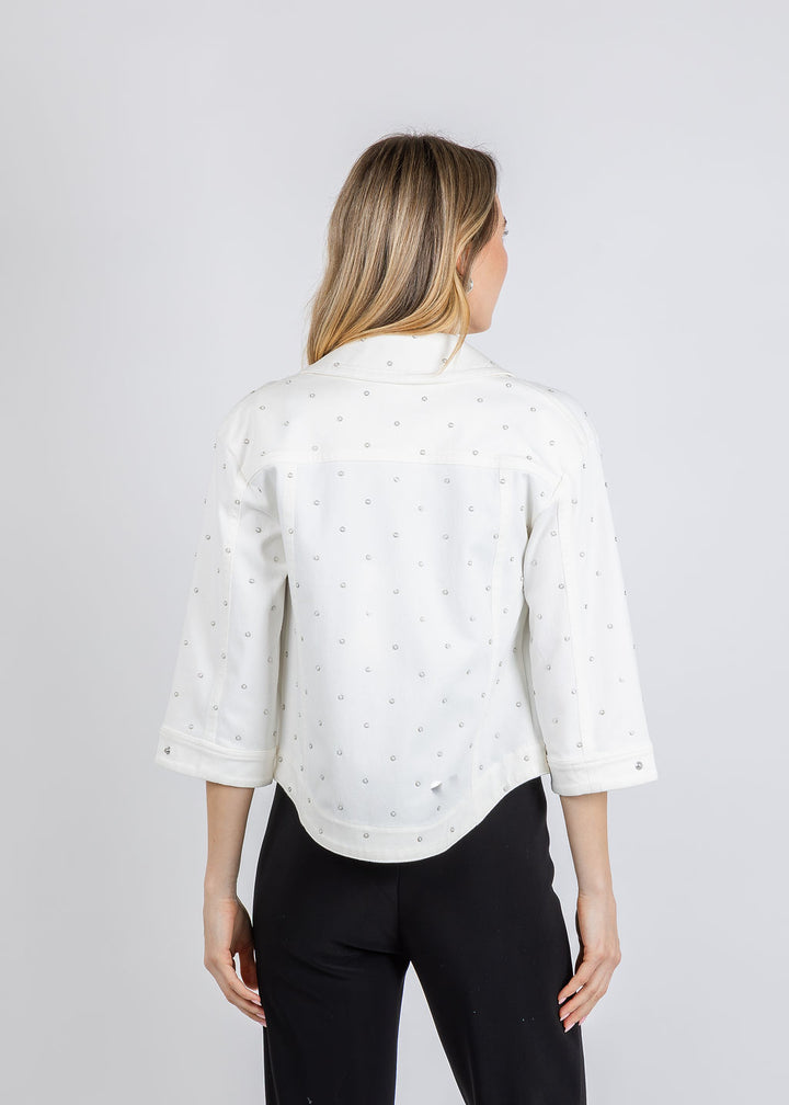 Lysse Audrey Pearled Denim Jacket in Ecru White available at Barbara Katz