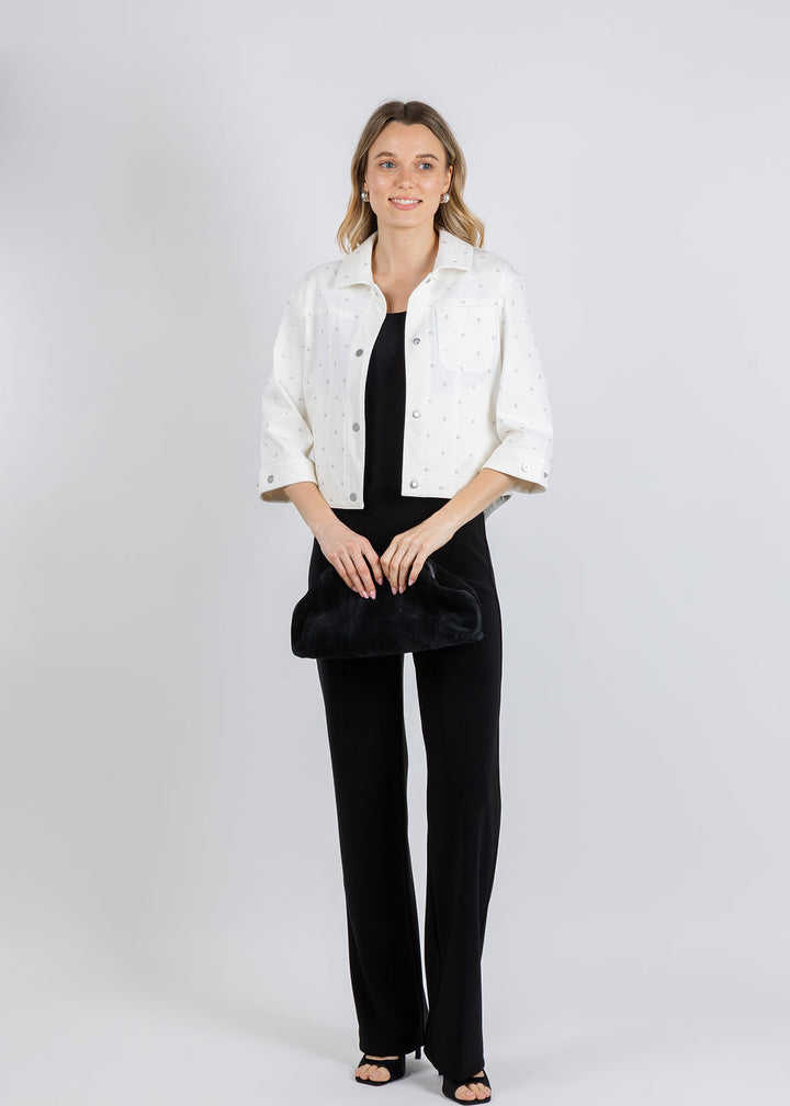 Lysse Audrey Pearled Denim Jacket in Ecru White available at Barbara Katz