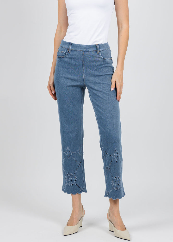 Lysse Billie Eyelet Straight Denim in Bleached Blue available at Barbara Katz