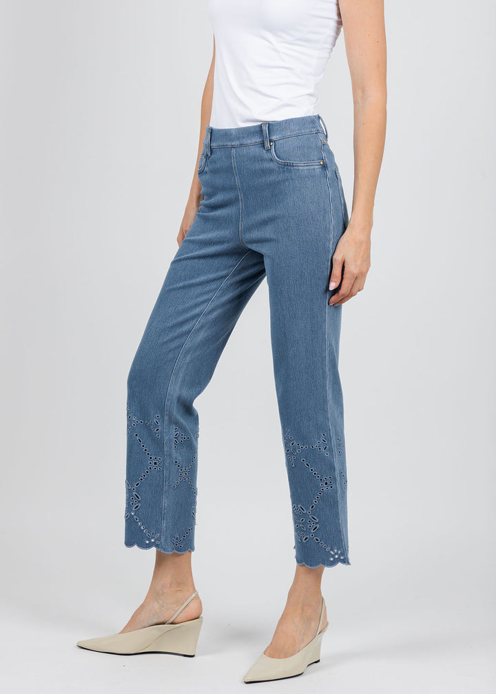 Lysse Billie Eyelet Straight Denim in Bleached Blue available at Barbara Katz