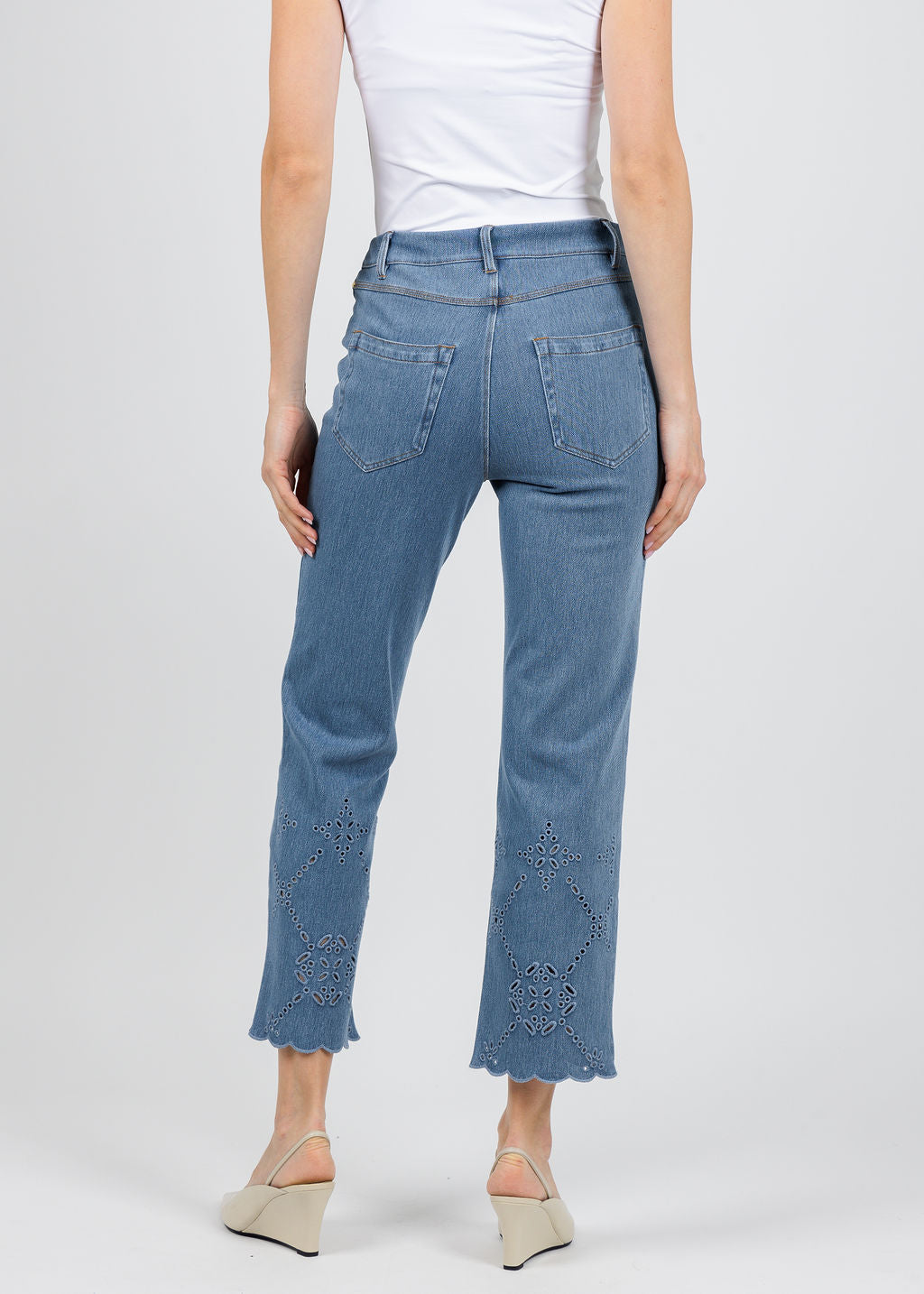 Lysse Billie Eyelet Straight Denim in Bleached Blue available at Barbara Katz