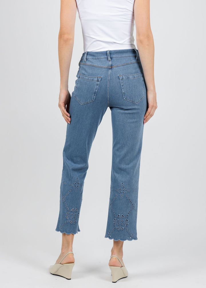 Lysse Billie Eyelet Straight Denim in Bleached Blue available at Barbara Katz