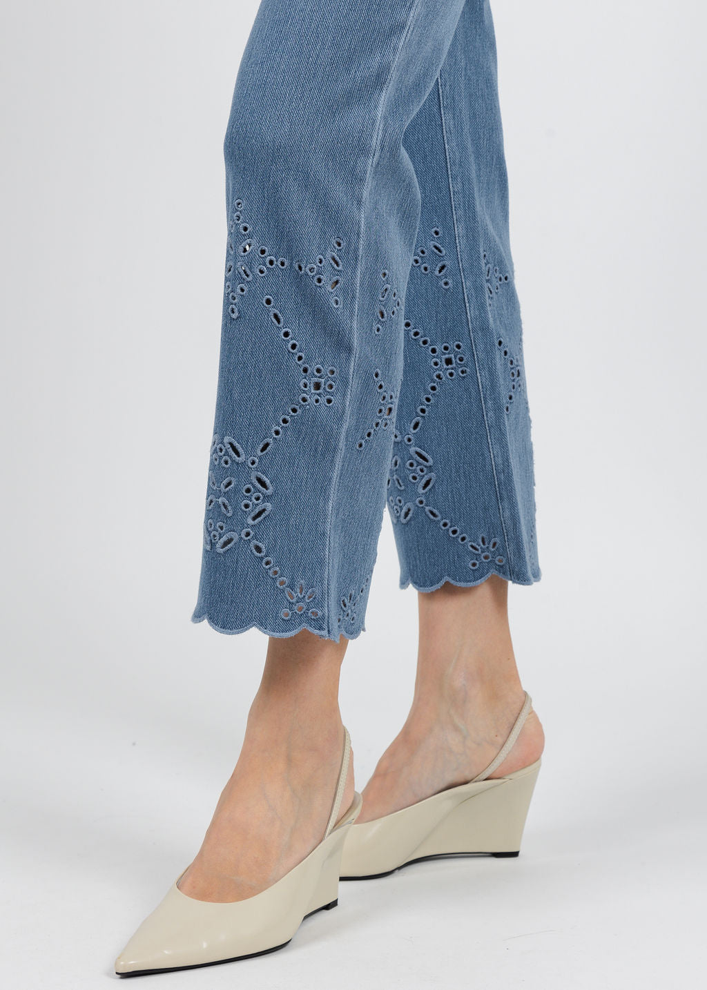 Lysse Billie Eyelet Straight Denim in Bleached Blue available at Barbara Katz