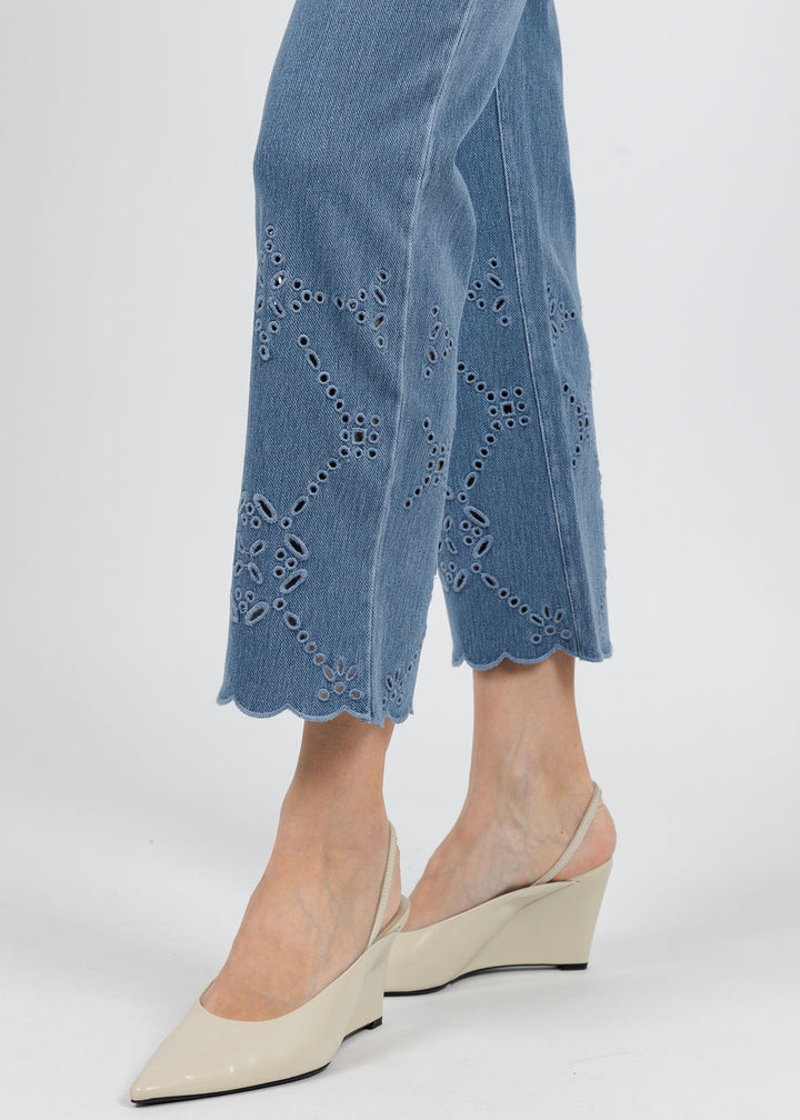 Lysse Billie Eyelet Straight Denim in Bleached Blue available at Barbara Katz