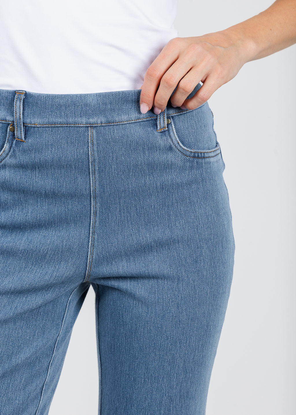 Lysse Billie Eyelet Straight Denim in Bleached Blue available at Barbara Katz