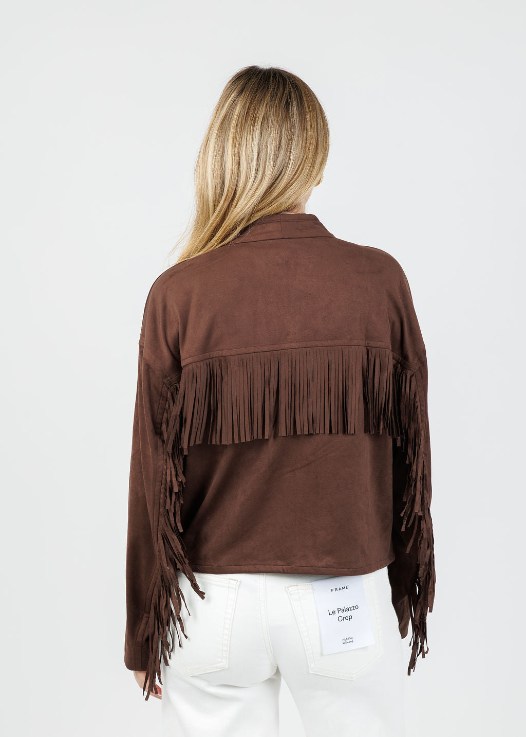Lysse Candence Fringe Suede Jacket in Wood available at Barbara Katz