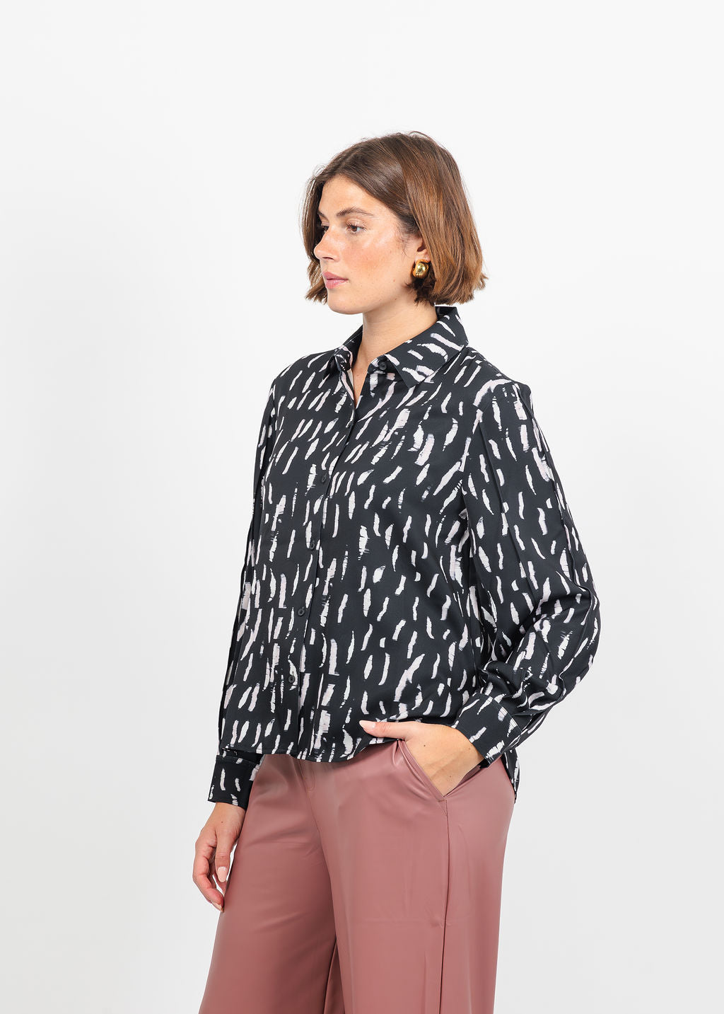 Lysse Elizabeth Pleated Balloon Sleeve Shirt in Winter Black Shadow available at Barbara Katz