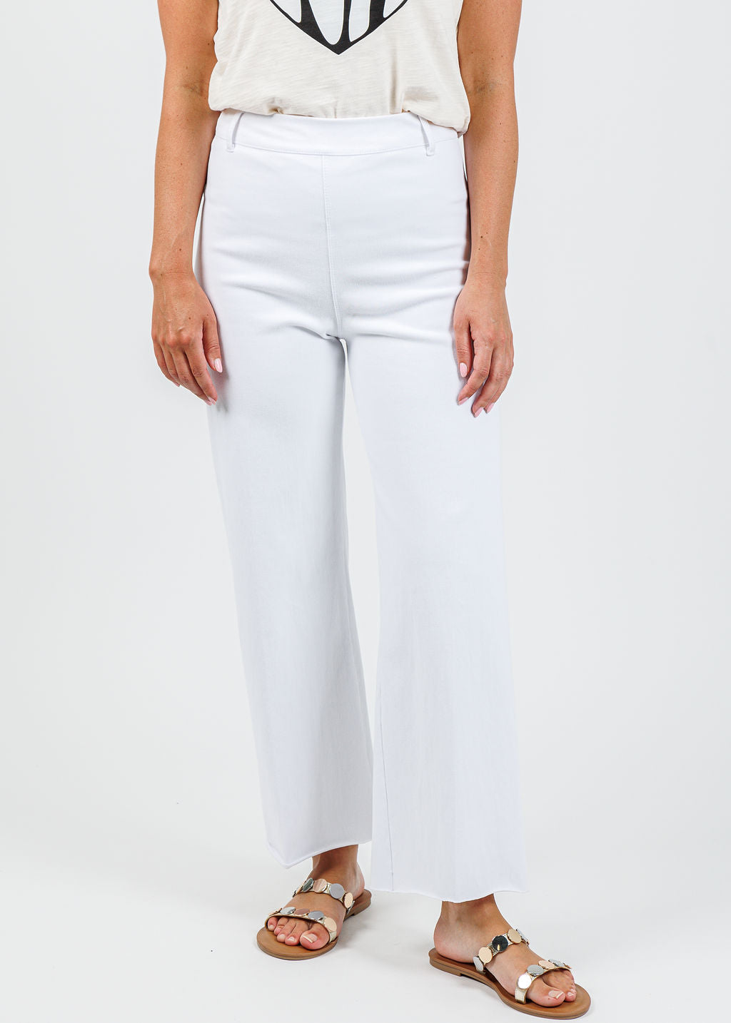 Lysse Erin Hi Waist Wide Leg Denim Pants in White available at Barbara Katz