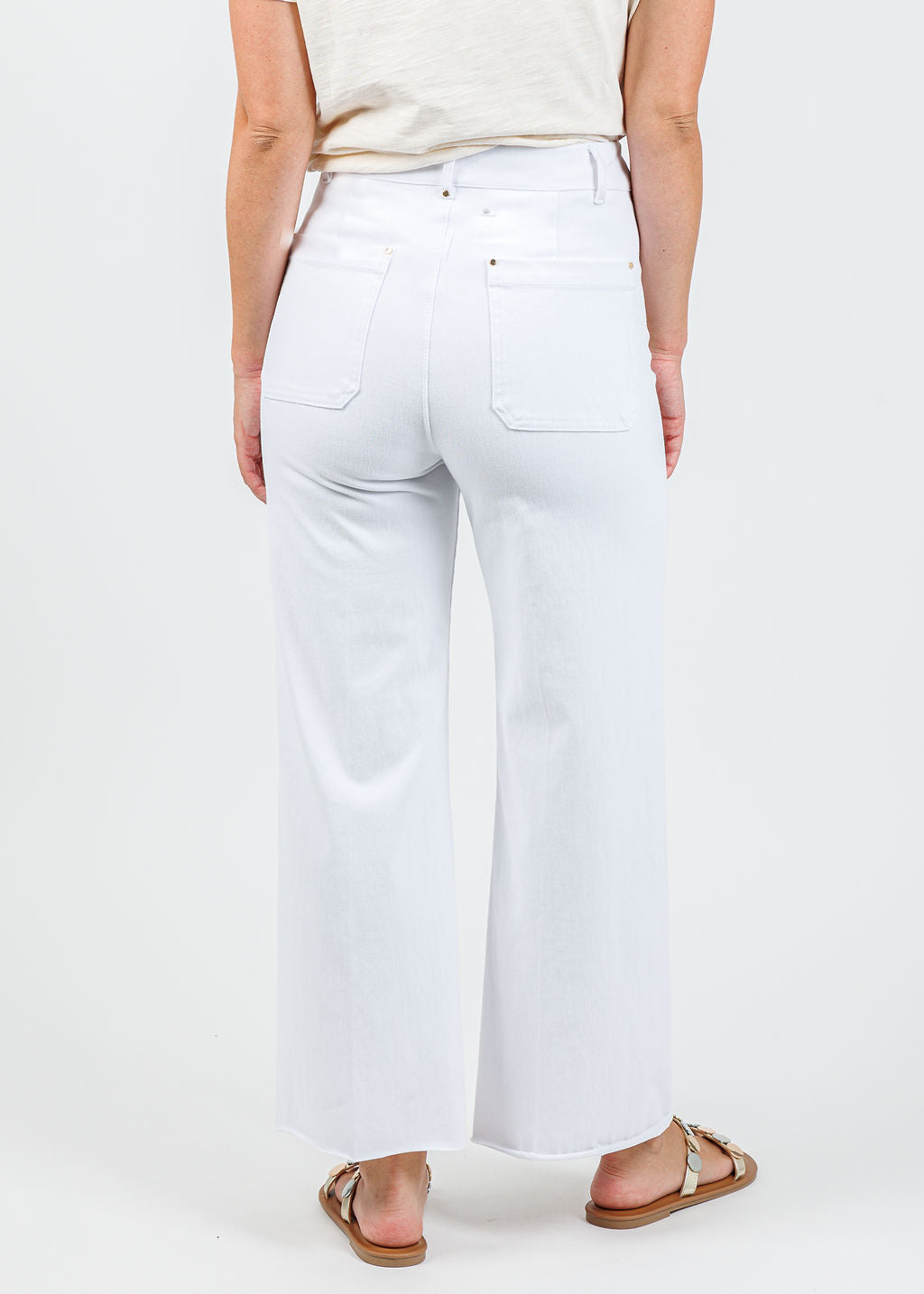 Lysse Erin Hi Waist Wide Leg Denim Pants in White available at Barbara Katz