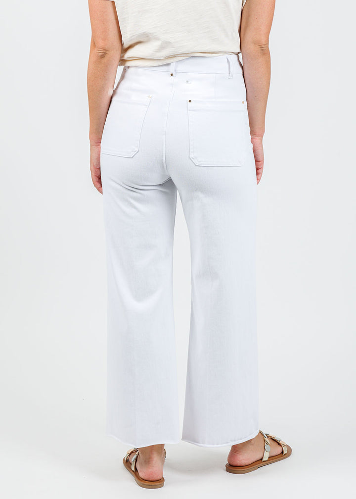 Lysse Erin Hi Waist Wide Leg Denim Pants in White available at Barbara Katz