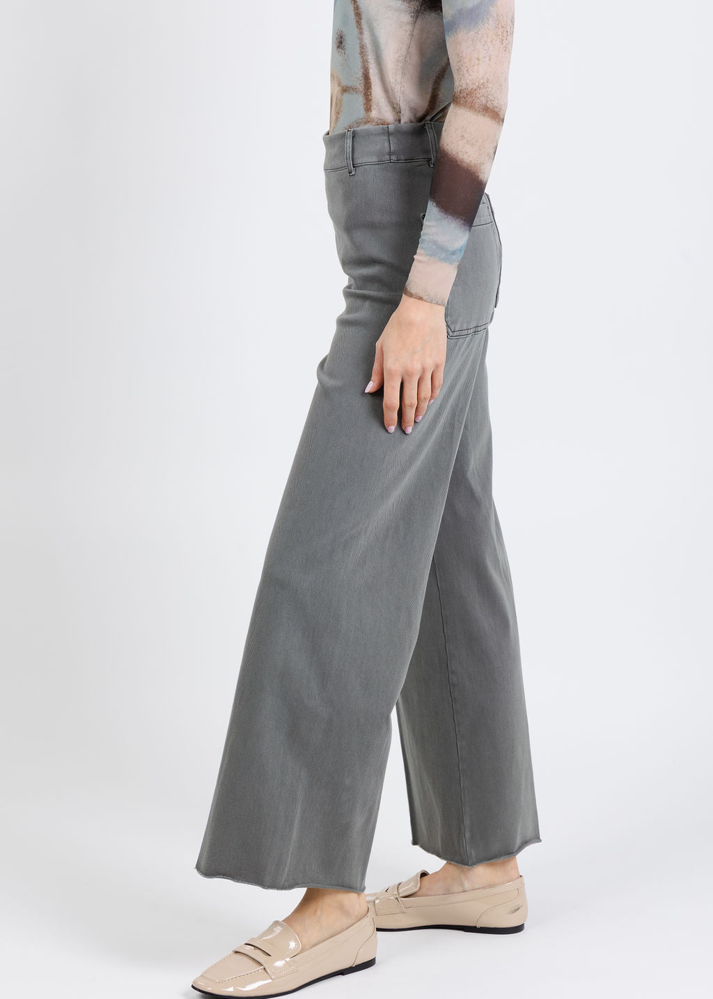 Lysse Erin High Waist Wide Leg Denim Pants in Antique Wash Charcoal available at Barbara Katz