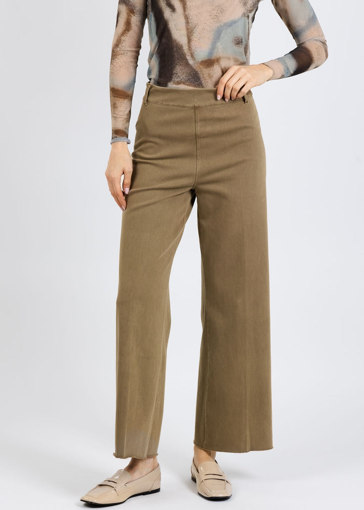 Lysse Erin High Waist Wide Leg Denim Pants in Antique Wash Smoked Olive available at Barbara Katz