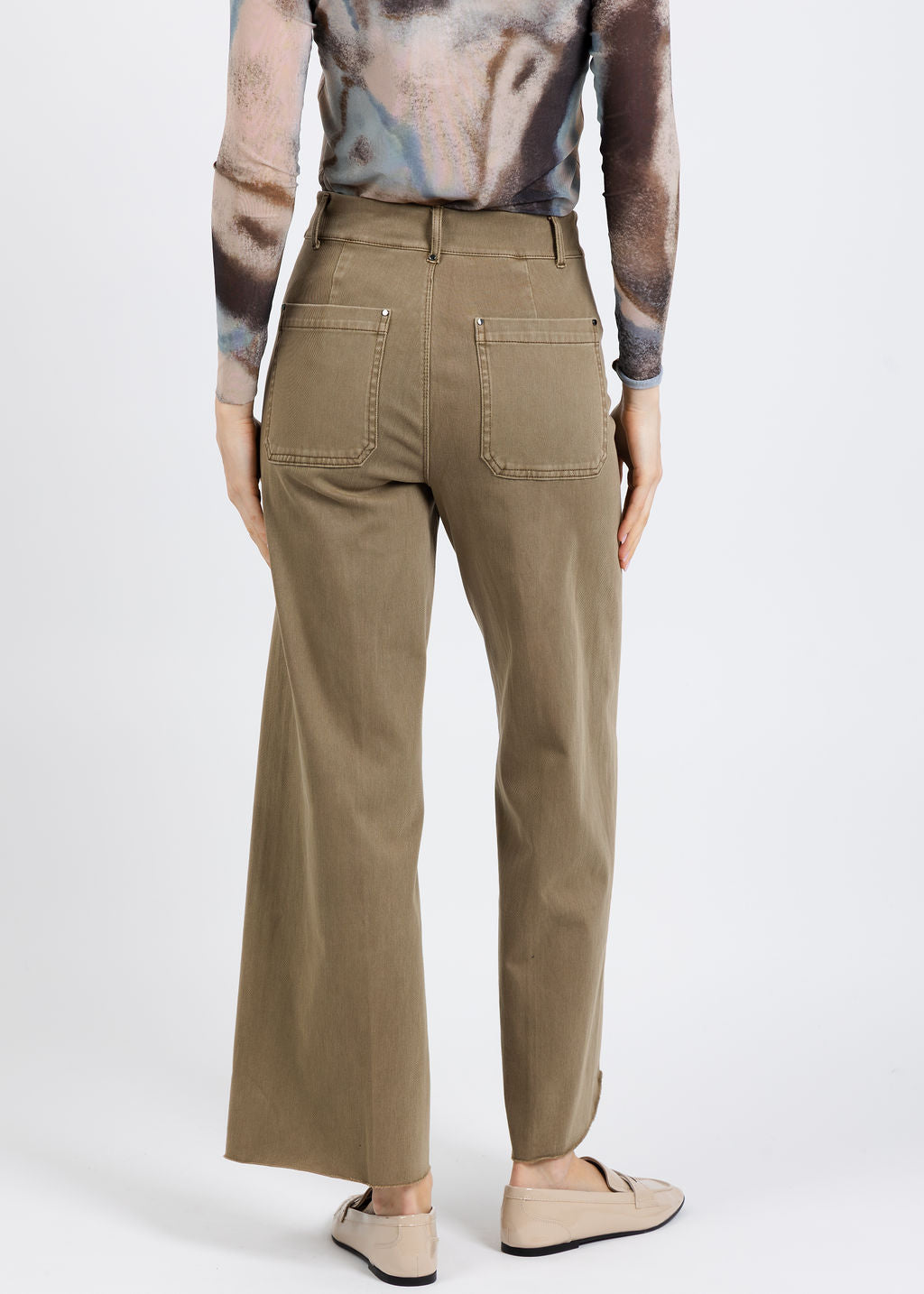 Lysse Erin High Waist Wide Leg Denim Pants in Antique Wash Smoked Olive available at Barbara Katz