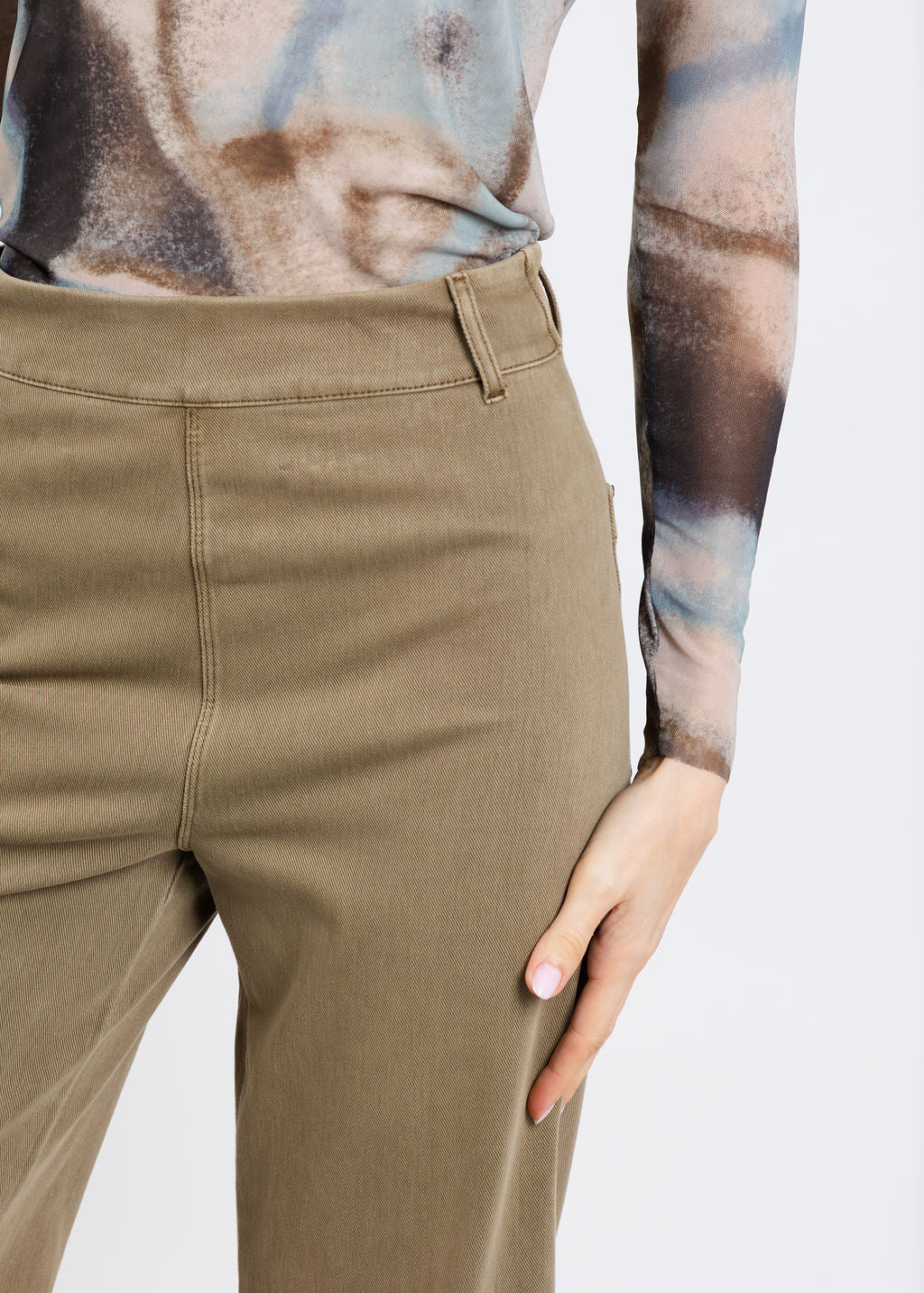 Lysse Erin High Waist Wide Leg Denim Pants in Antique Wash Smoked Olive available at Barbara Katz