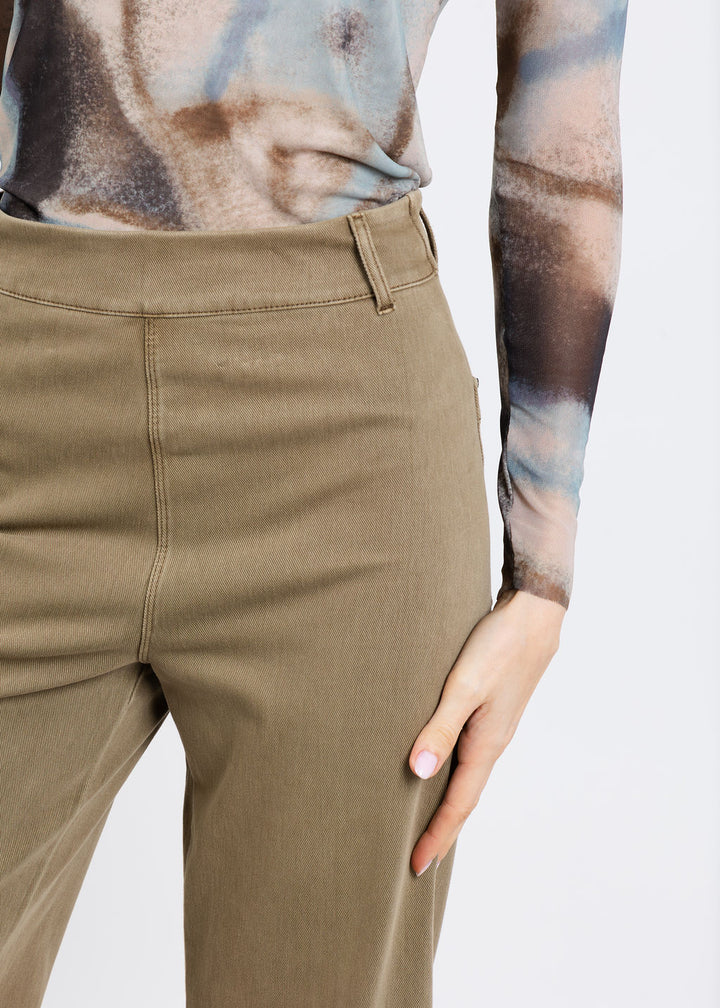 Lysse Erin High Waist Wide Leg Denim Pants in Antique Wash Smoked Olive available at Barbara Katz