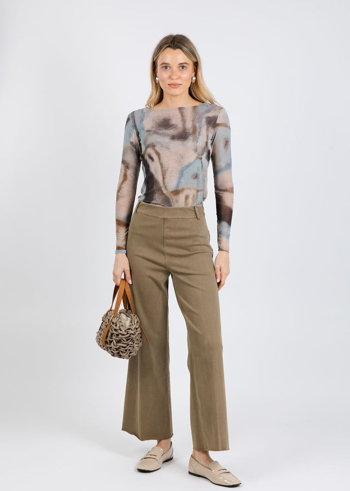 Lysse Erin High Waist Wide Leg Denim Pants in Antique Wash Smoked Olive available at Barbara Katz