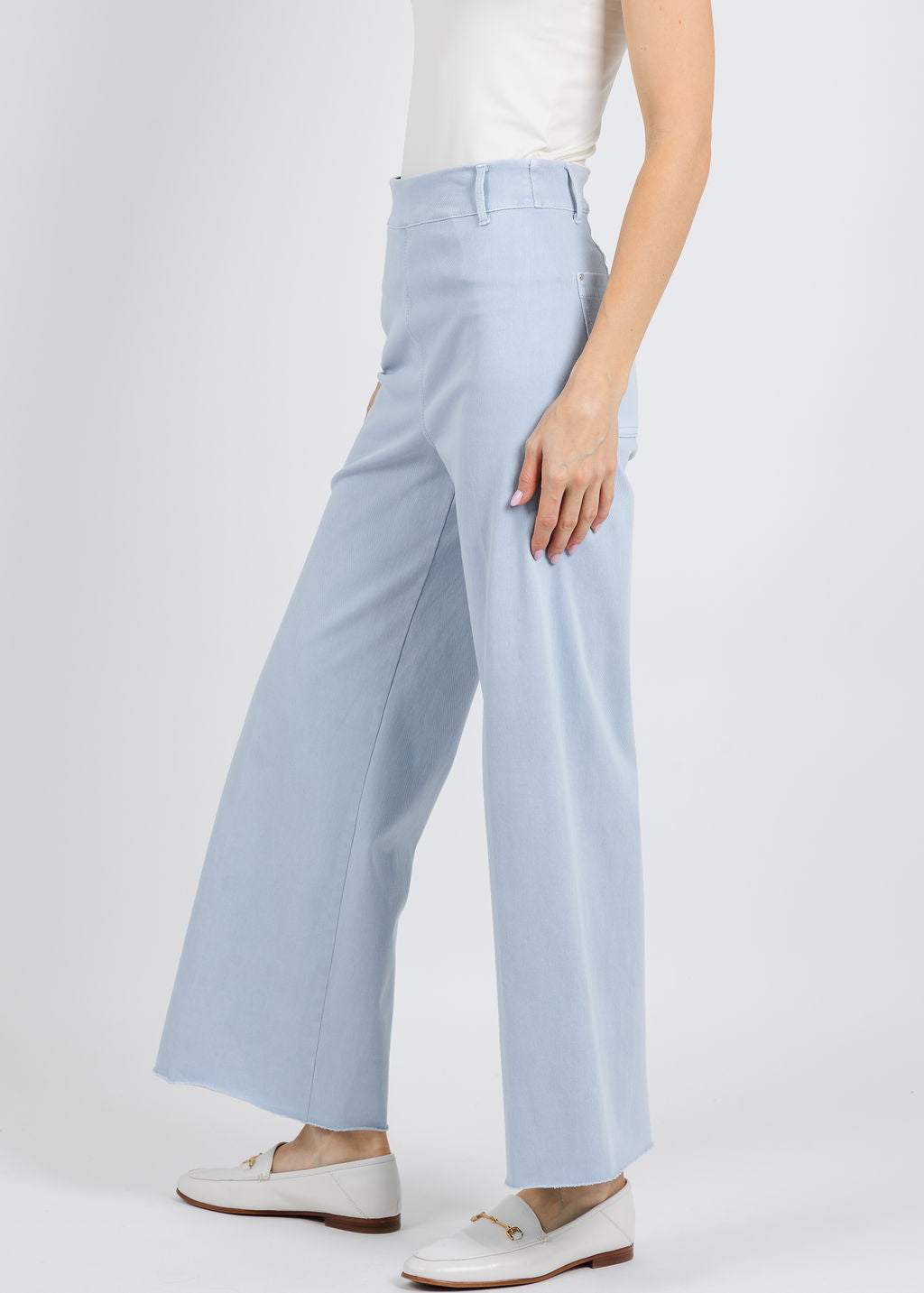 Lysse Erin High Waist Wide Leg Denim Pants in Chalk Blue available at Barbara Katz