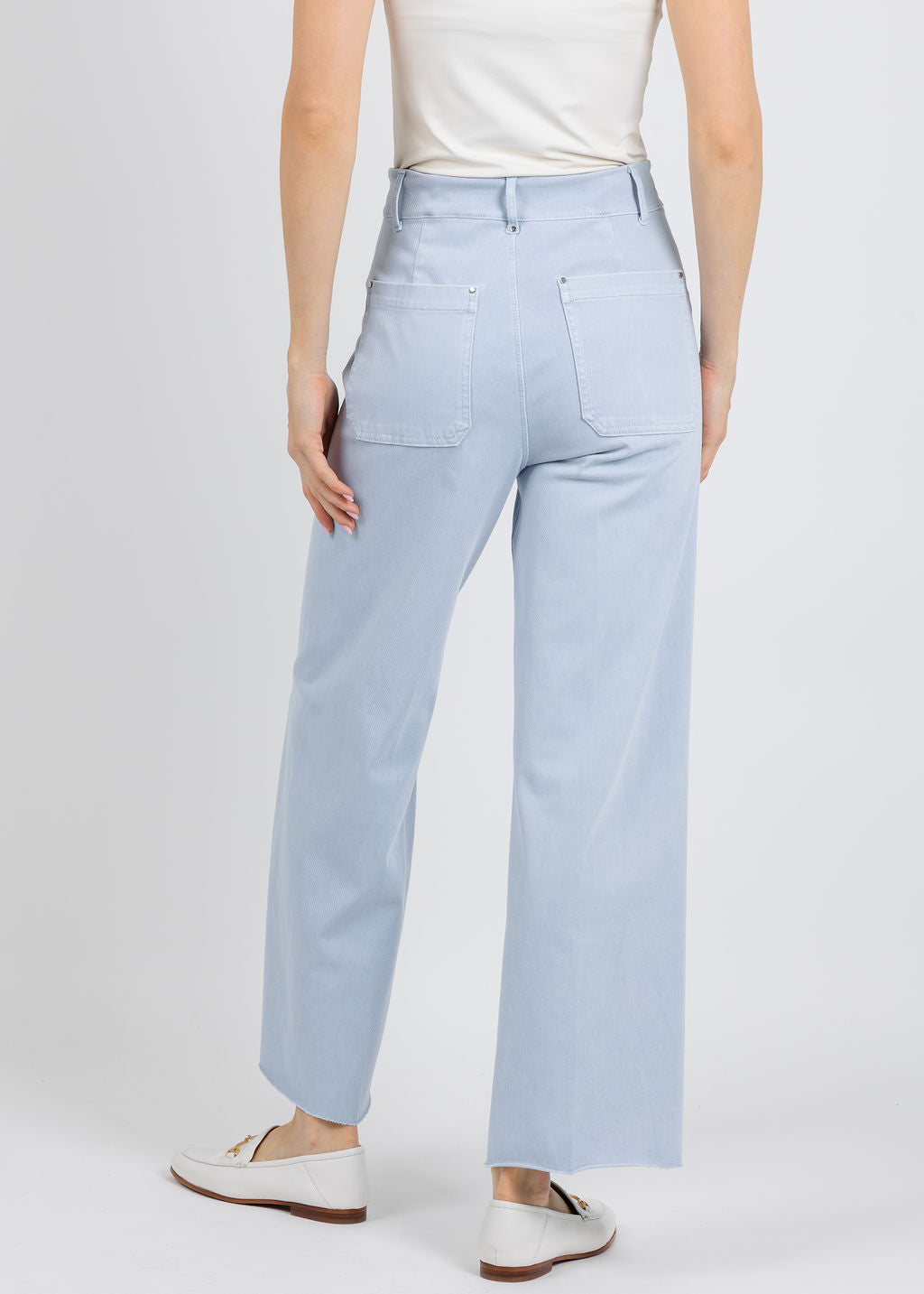 Lysse Erin High Waist Wide Leg Denim Pants in Chalk Blue available at Barbara Katz