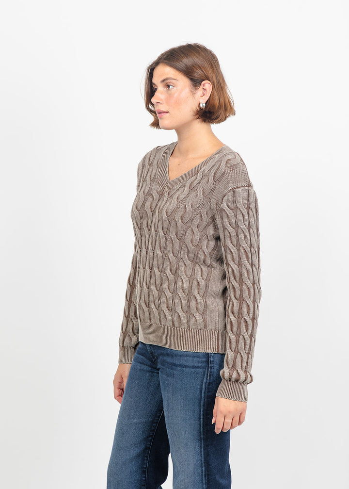 Lysse Farrah Sunwashed V-Neck Sweater in Frosted Cocoa available at Barbara Katz