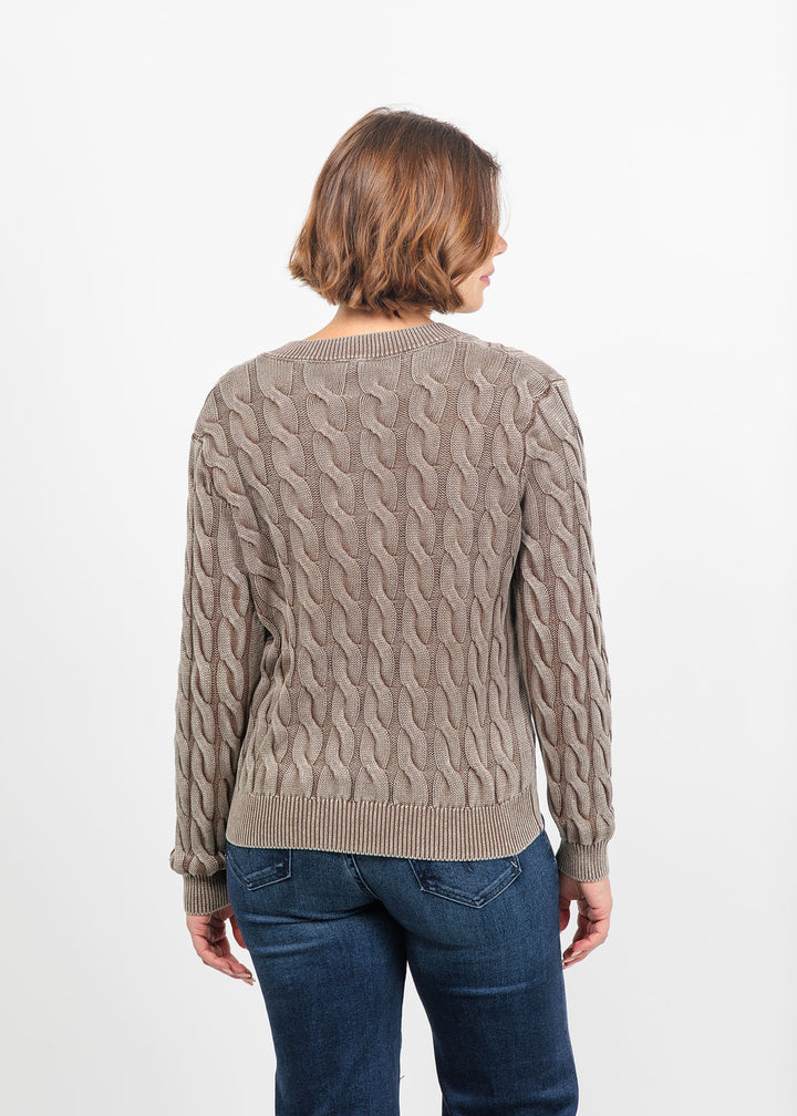 Lysse Farrah Sunwashed V-Neck Sweater in Frosted Cocoa available at Barbara Katz
