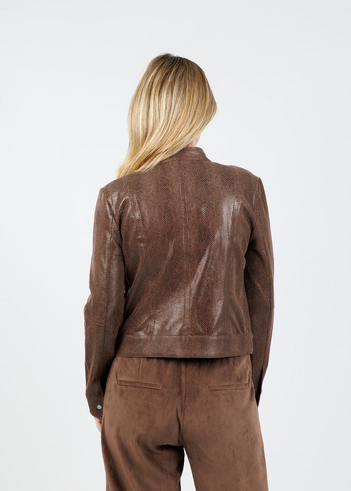 Lysse Foil Vegan Suede Moto Jacket in Brown available at Barbara Katz
