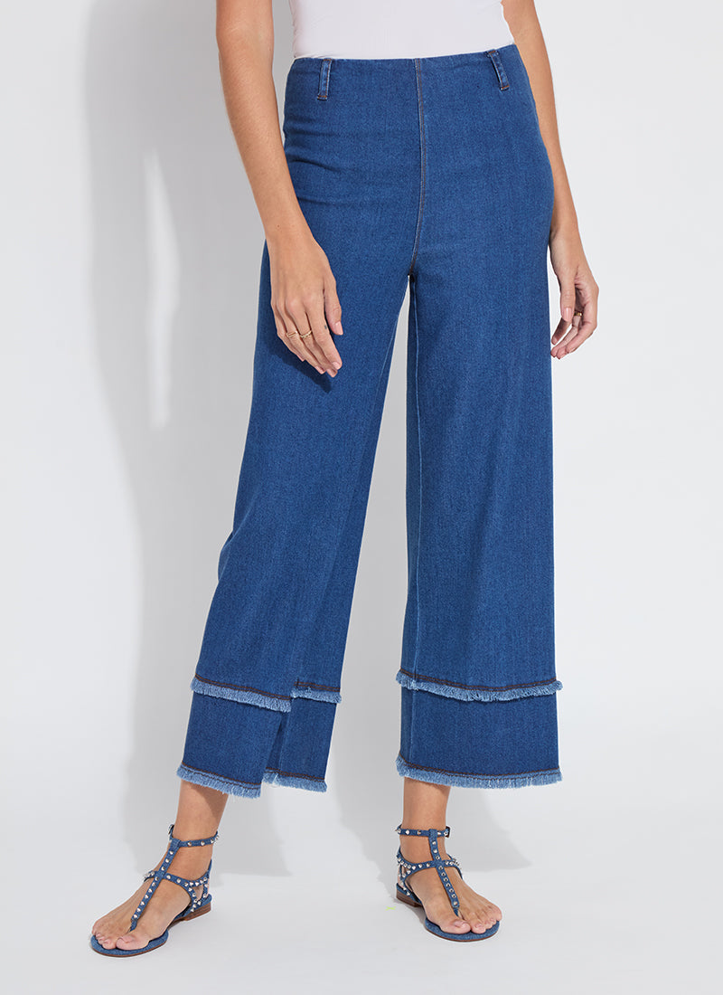 Lysse Fringe Wide Leg Denim in Mid Wash available at Barbara Katz