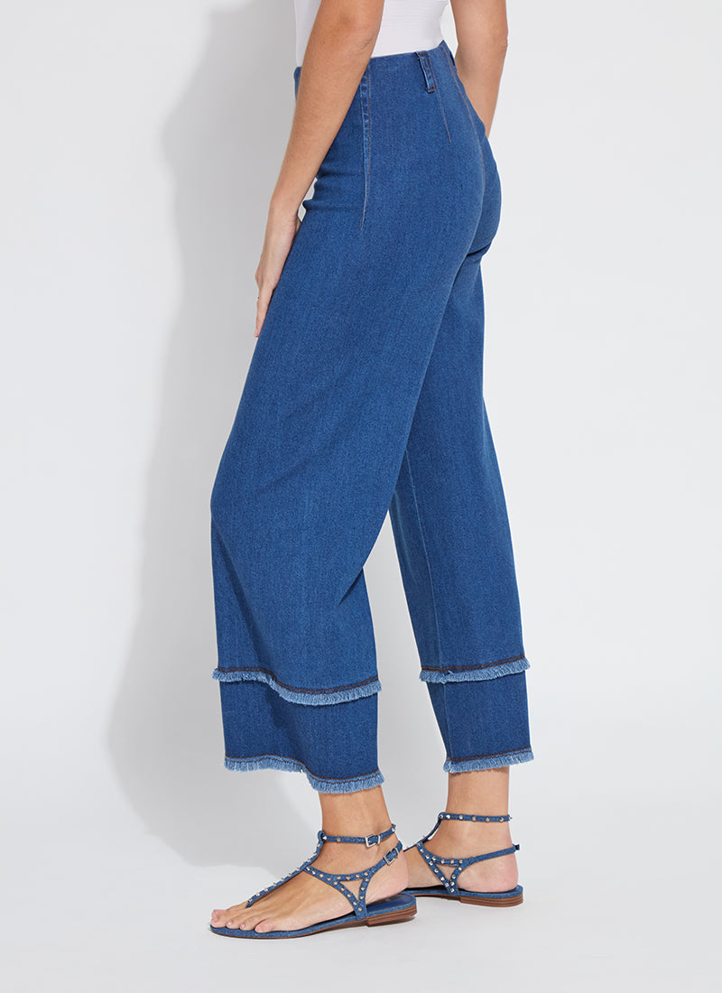 Lysse Fringe Wide Leg Crop Denim in Mid Wash available at Barbara Katz