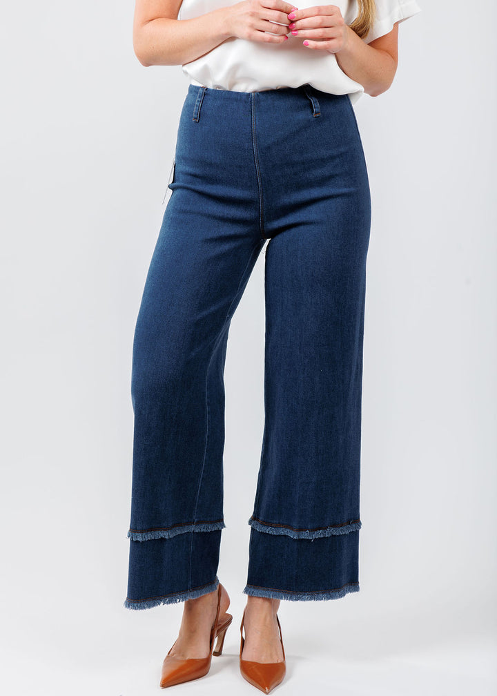 Lysse Fringe Wide Leg Denim in Mid Wash available at Barbara Katz