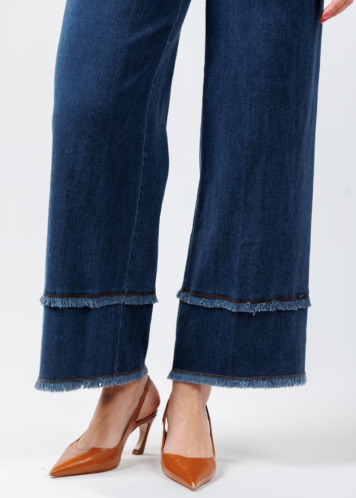 Lysse Fringe Wide Leg Denim in Mid Wash available at Barbara Katz