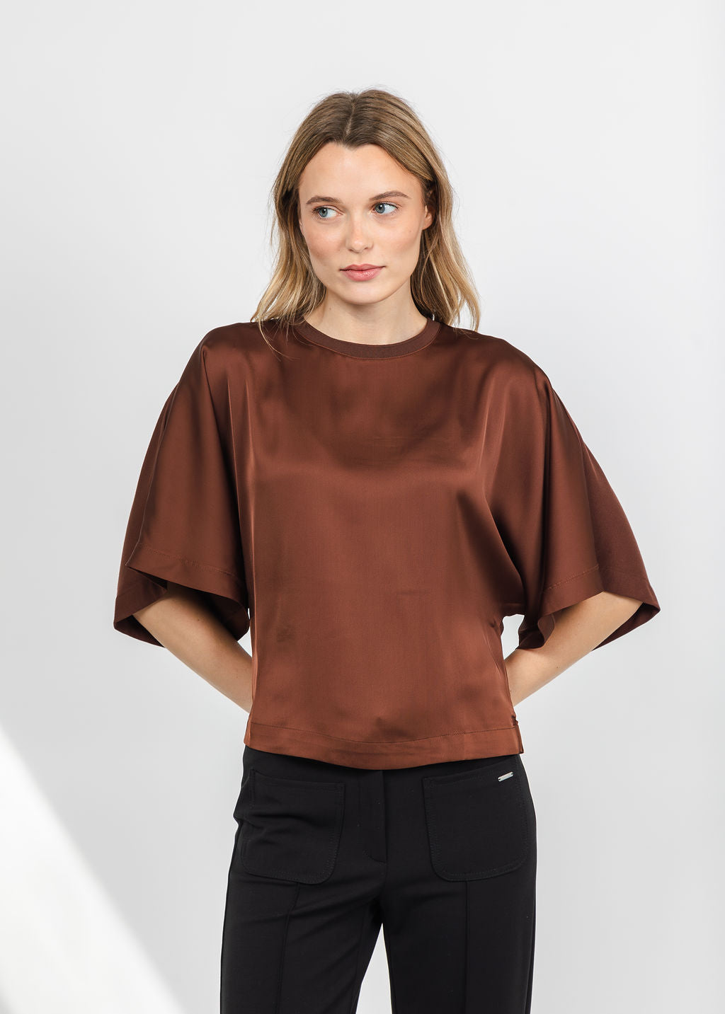 Lysse Ginger Mix-Media Dolman Tee - Maple available at Barbara Katz