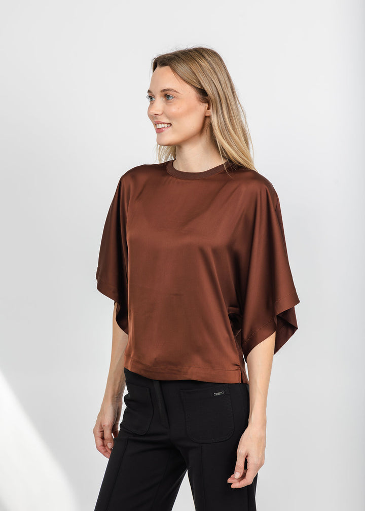 Lysse Ginger Mix-Media Dolman Tee - Maple available at Barbara Katz