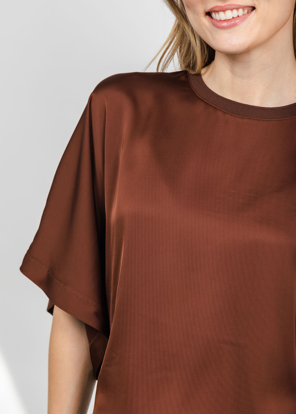 Lysse Ginger Mix-Media Dolman Tee - Maple available at Barbara Katz