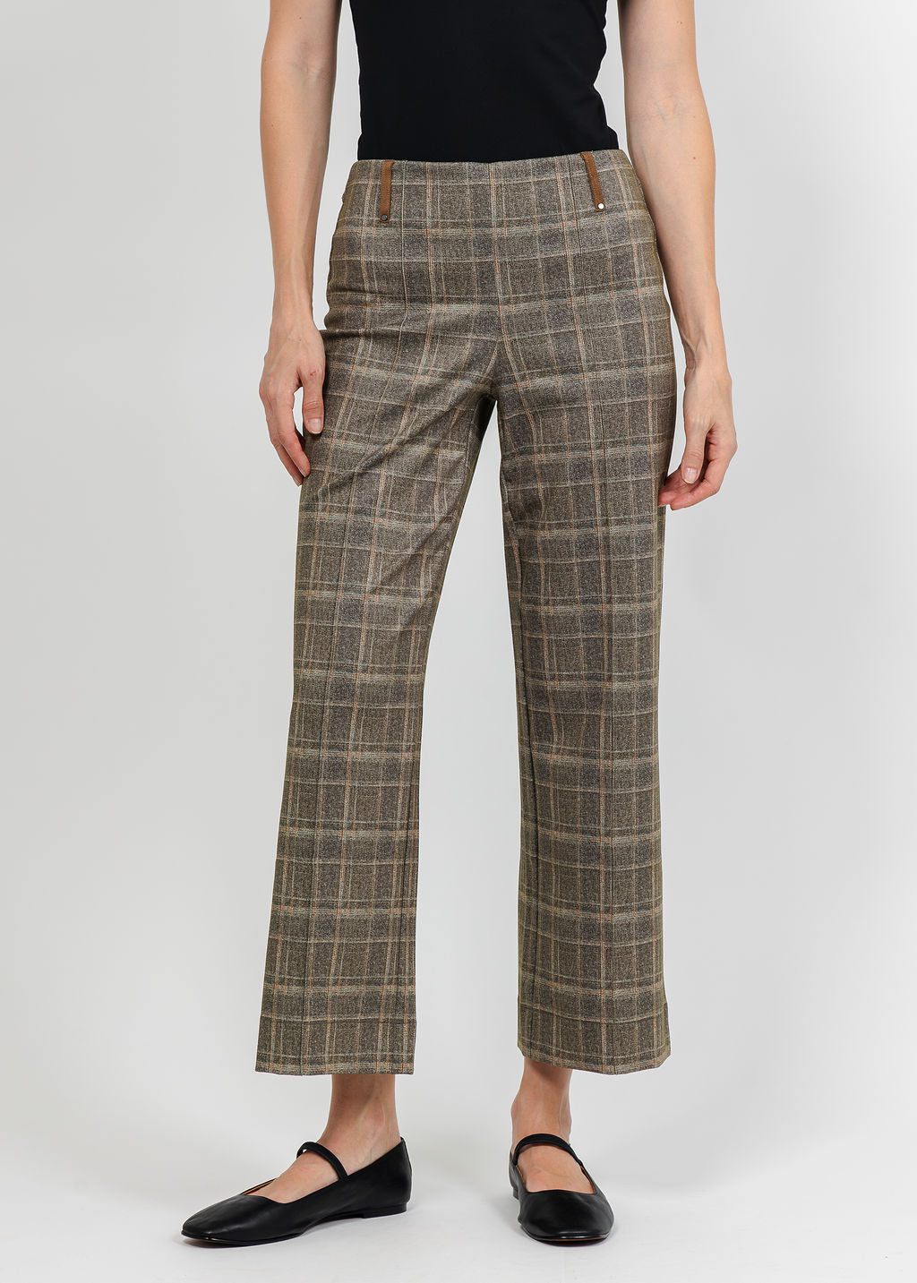 Lysse Livia Crop Pant - Smoked Green Plaid available at Barbara Katz