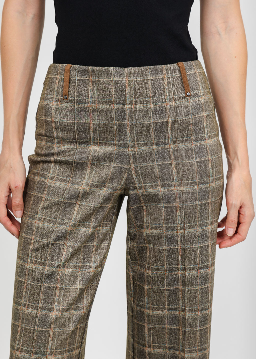 Lysse Livia Crop Pant - Smoked Green Plaid available at Barbara Katz