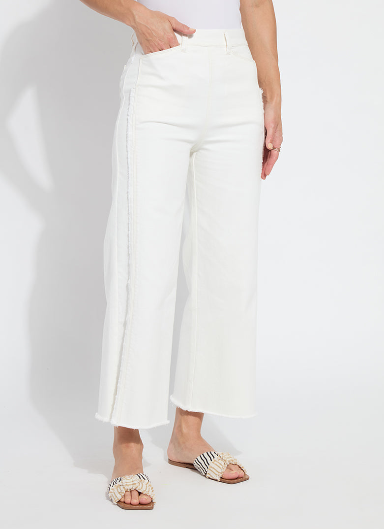 Lysse Noah Hi Waist Crop Wide Fringe Jeans in Ecru White available at Barbara Katz