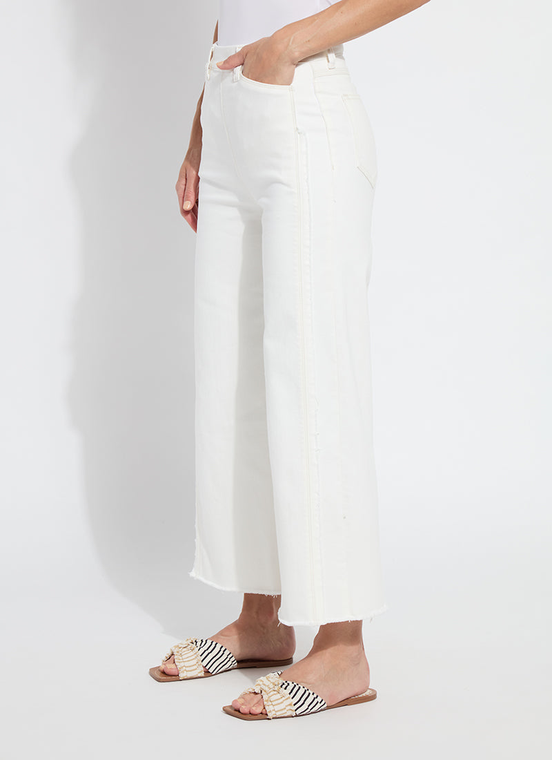 Lysse Noah Hi Waist Crop Wide Fringe Jeans in Ecru White available at Barbara Katz
