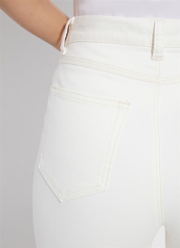 Lysse Noah Hi Waist Crop Wide Fringe Jeans in Ecru White available at Barbara Katz