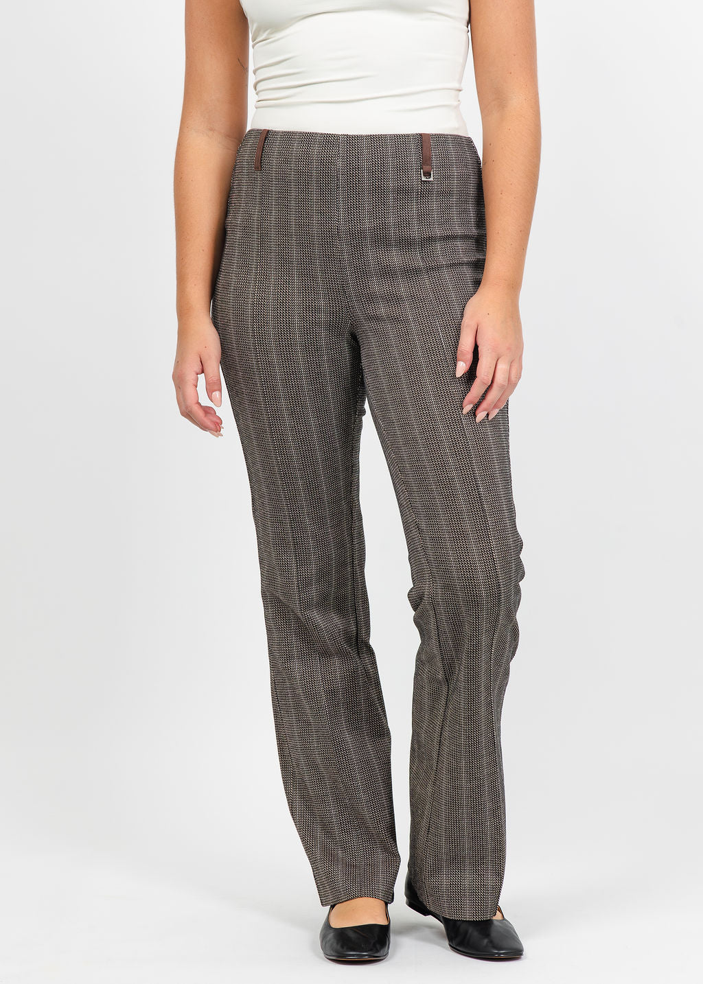 Lysse Patterned Pintuck Ponte Baby Boot Pant in Textured Herringbone available at Barbara Katz