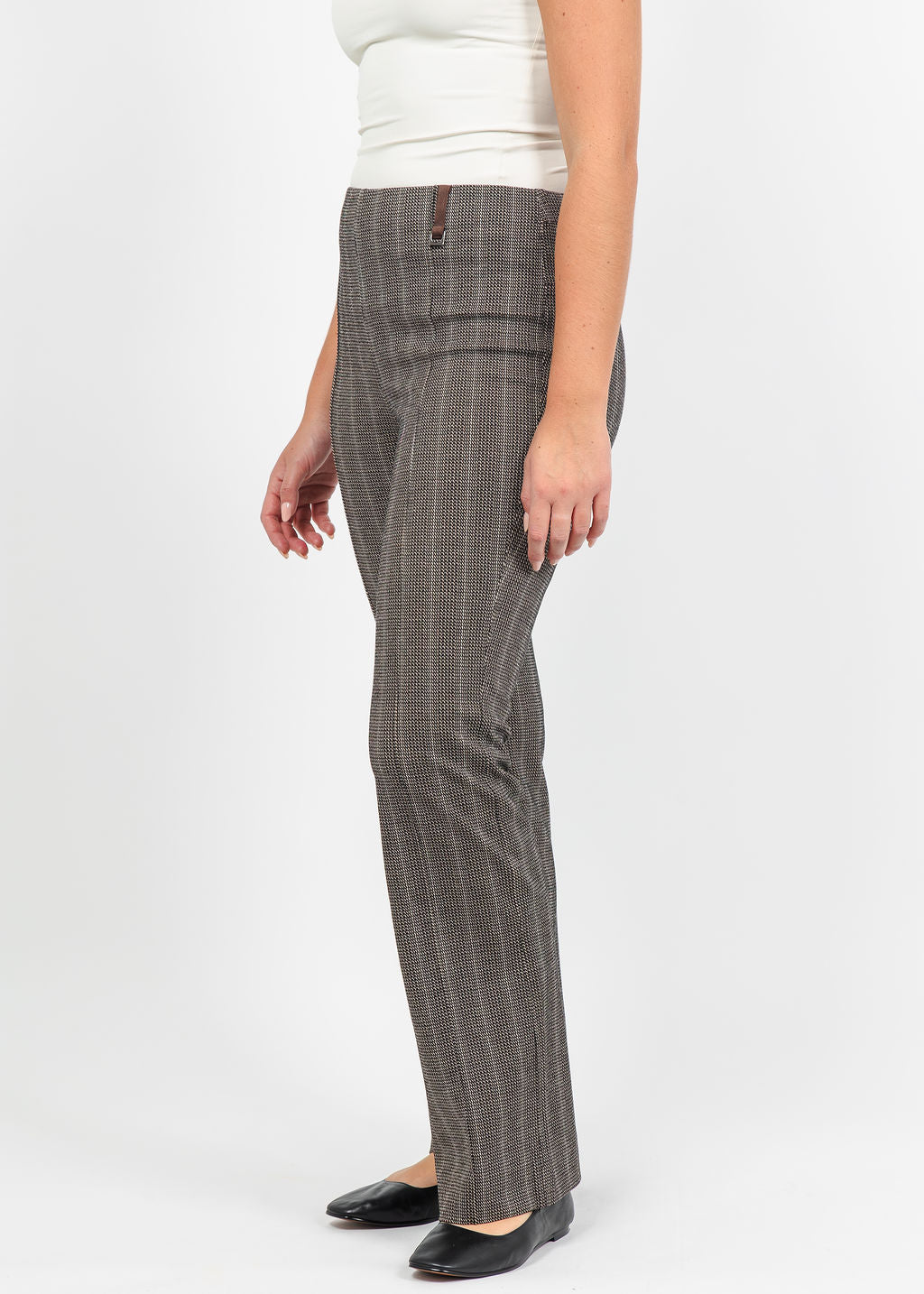 Lysse Patterned Pintuck Ponte Baby Boot Pant in Textured Herringbone available at Barbara Katz