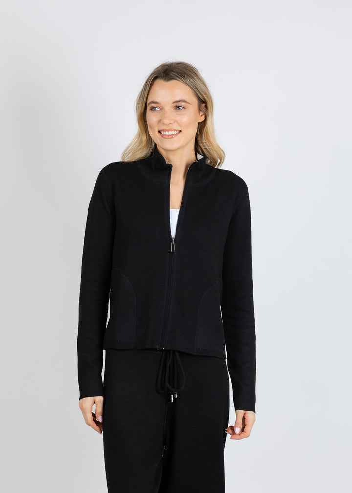 Lysse Reversible Cashmere Zip Up Jacket in Black Pearl/Grey available at Barbara Katz