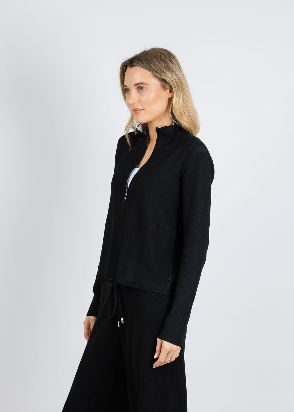 Lysse Reversible Cashmere Zip Up Jacket in Black Pearl/Grey available at Barbara Katz