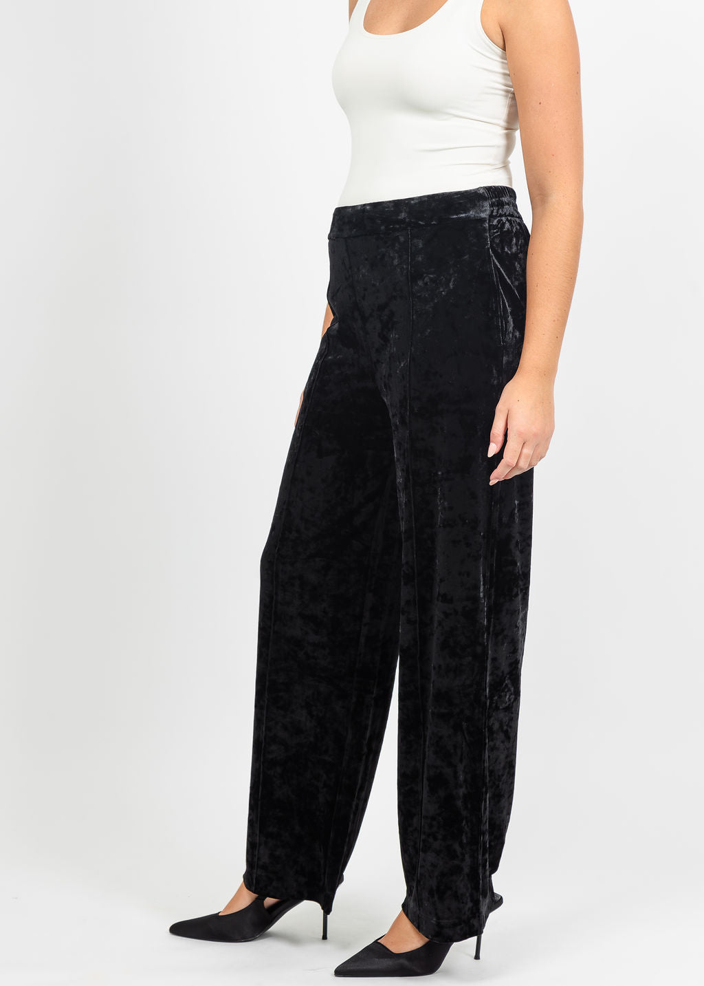 Lysse Shay Crushed St Velvet Suit Pant in Black available at Barbara Katz