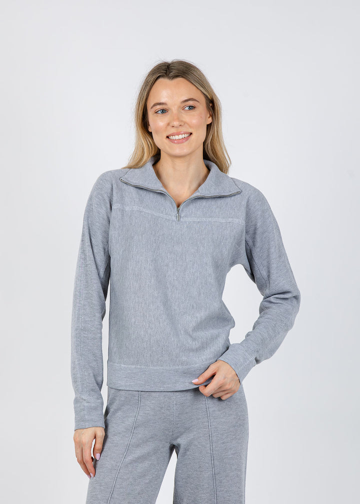 Lysse Viola Knit Lounge Sweatshirt in Grey Melange available at Barbara Katz