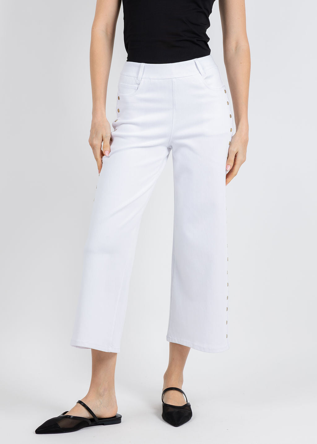 Lysse Willa Scallop Studded Crop Jeans in White available at Barbara Katz