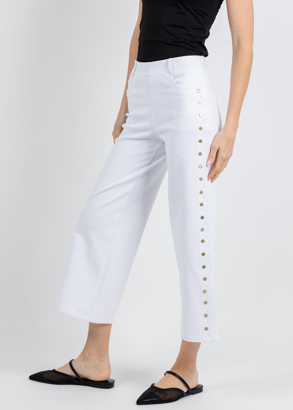 Lysse Willa Scallop Studded Crop Jeans in White available at Barbara Katz