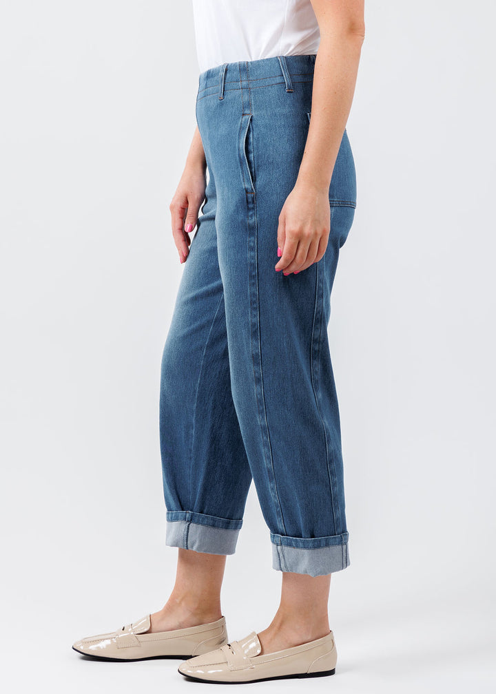 Lysse Winslet Cuffed Barrel Crop Denim in Mid Wash available at Barbara Katz